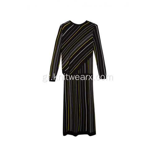 Γυναικείο πλεκτό πολύχρωμο διαγώνιο ριγέ μακρύ φόρεμα